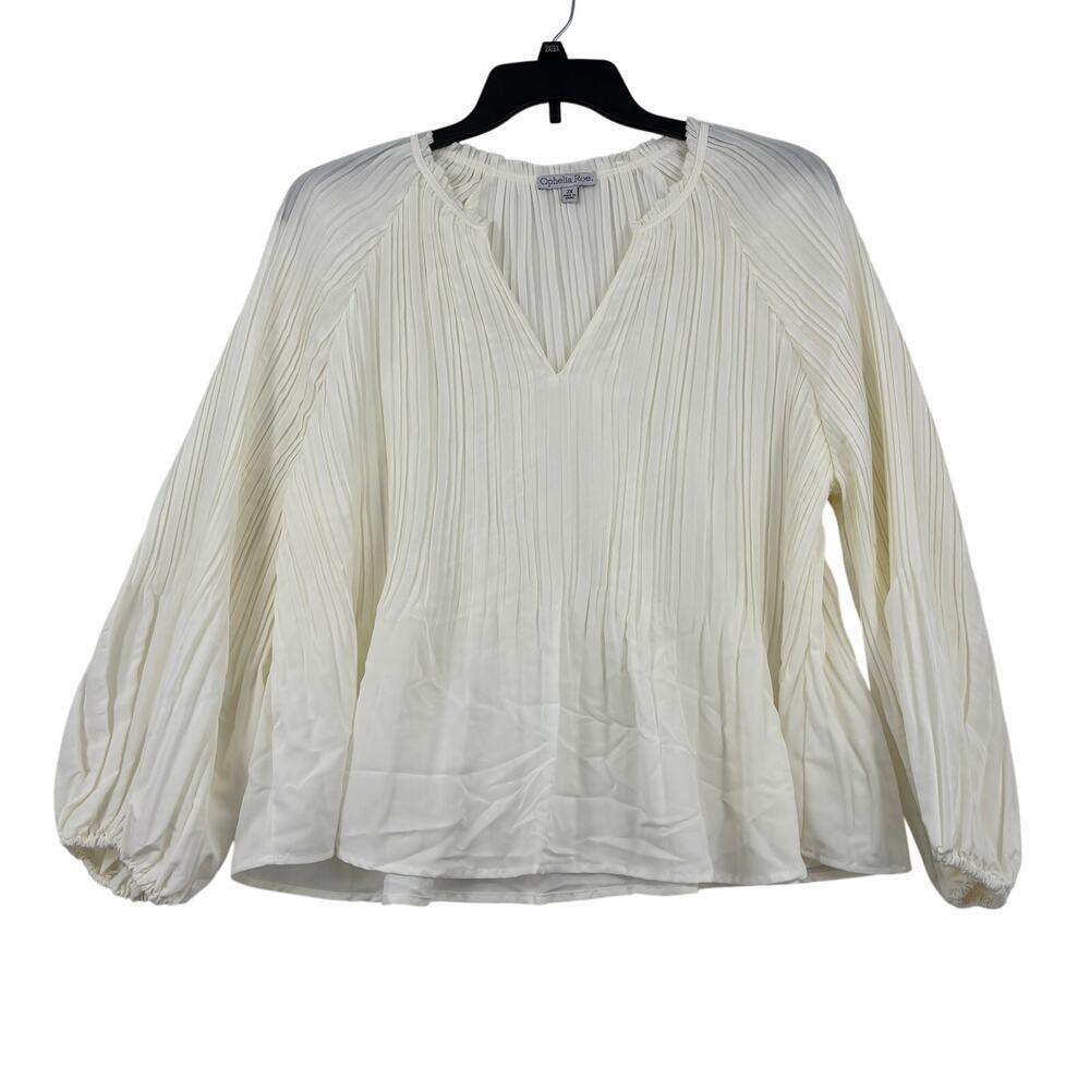 Ophelia Roe Blouse Top Size 2X Cream Pleated Peasant‎ Boho Balloon Sleeve
